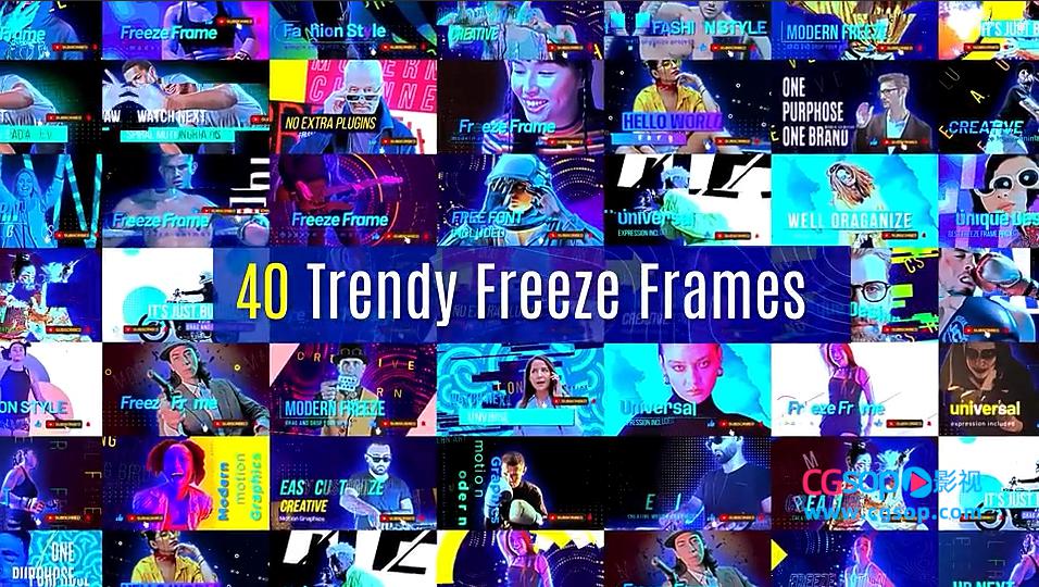 40种人物冻结定格静帧时尚图形设计展示动画 Trendy Freeze Frame