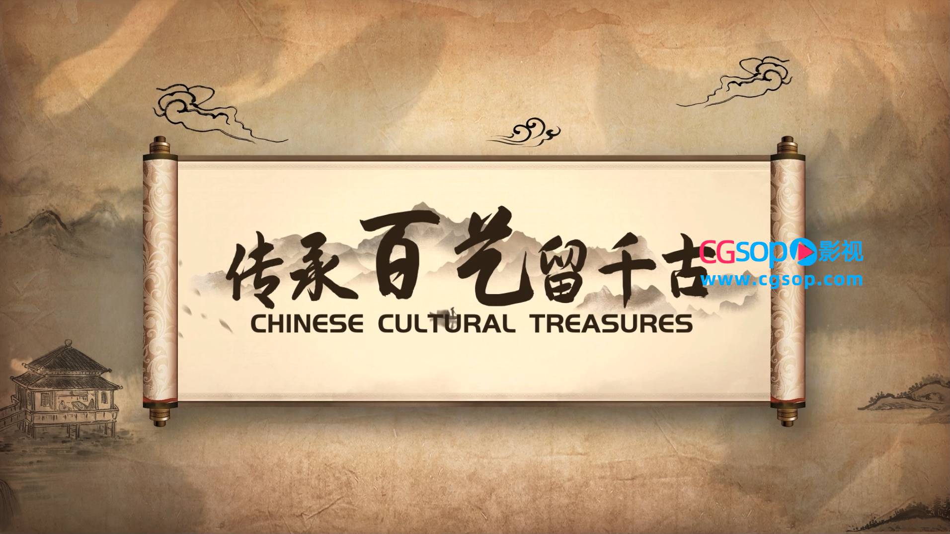 中国风扇面卷轴传统文化艺术展示AE模板
